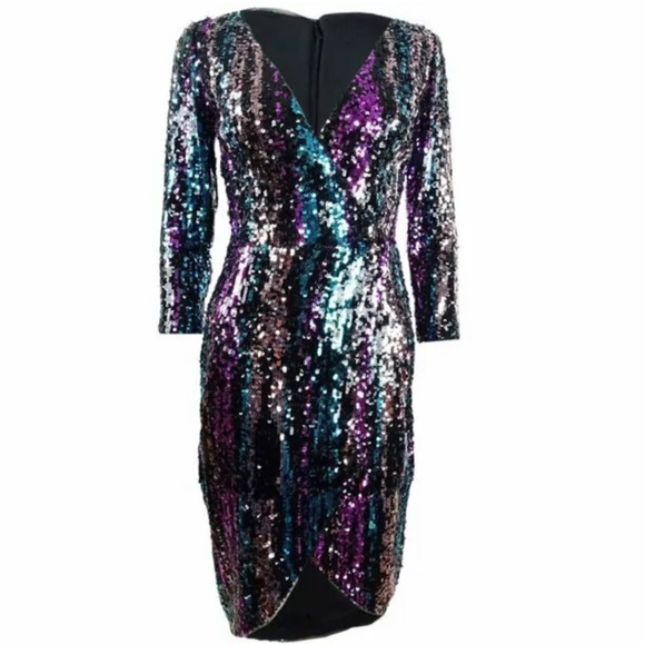 👗 NWT Midi DRESS | AQUA Sequin Faux Wrap COCKTAIL | Size XS & S | $60 +70%off! - Picture 7 of 8